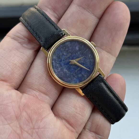 Vintage Eska Quartz Gold Plated Ladies Watch Lapis Lazuli Stone Dial 24mm Womens - Picture 4 of 10